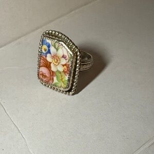 Sterling Silver custom made ceramic plate piece ring size 8